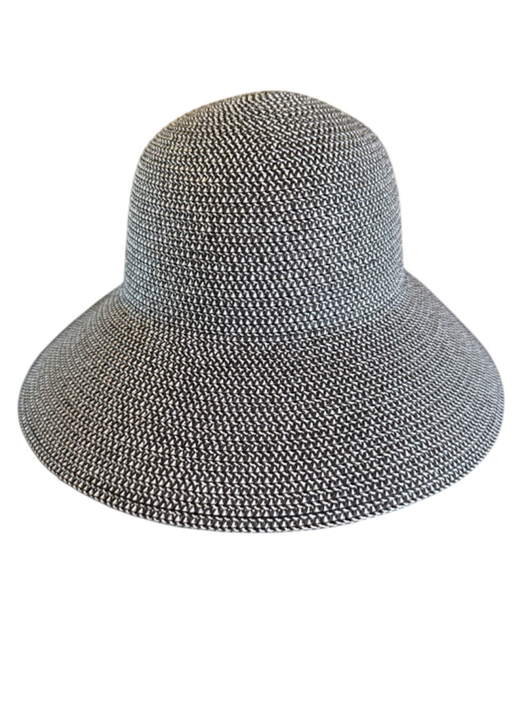 Magid Black & White Woven Wide Brim Sun Hat - Beach New No Tag